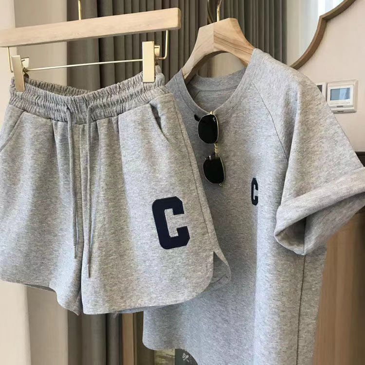 Thumbnail: Roll Sleeve Letter Print Short Sets
