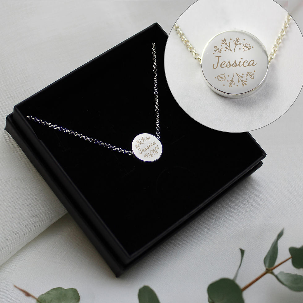 Thumbnail: Personalised Silver Tone Wild Flowers Disc Necklace