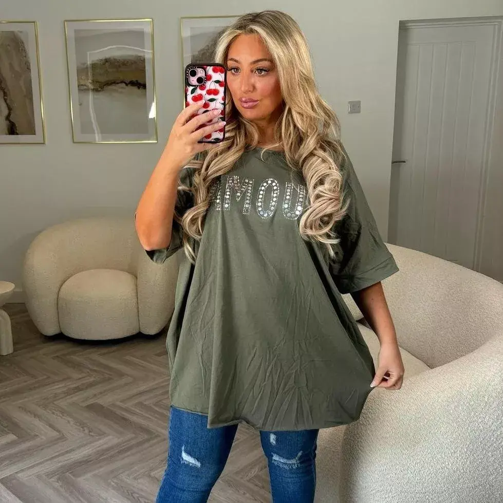 Thumbnail: Diamante Amour Oversized Short Sleeve T-Shirt