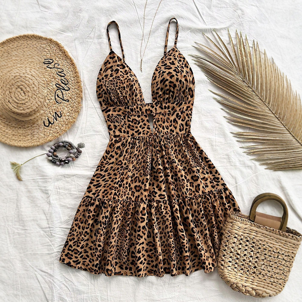 Leopard Cutout Sweetheart Dress