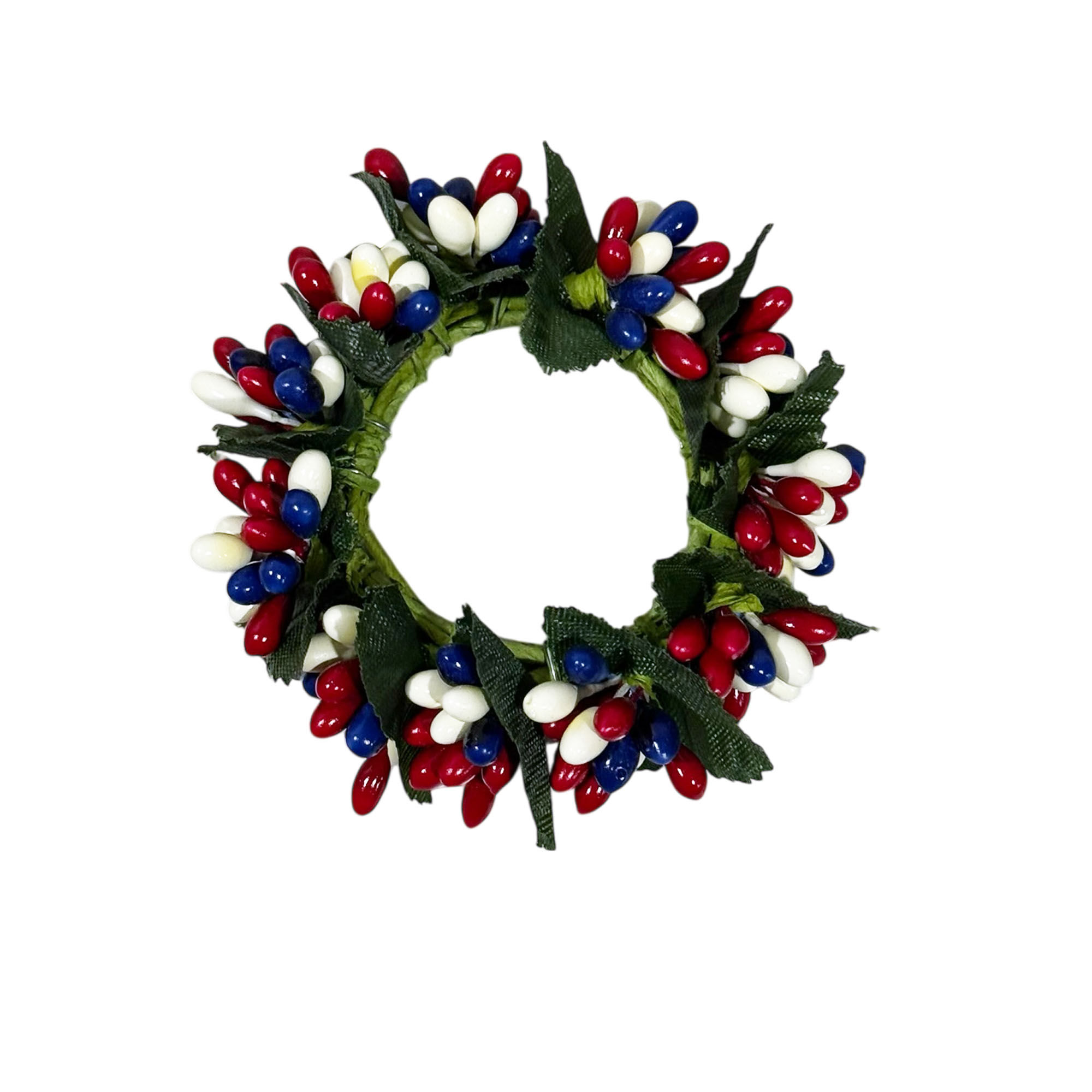 1.5" Red White Blue Greenery Pip Berry Candle Ring Wreath