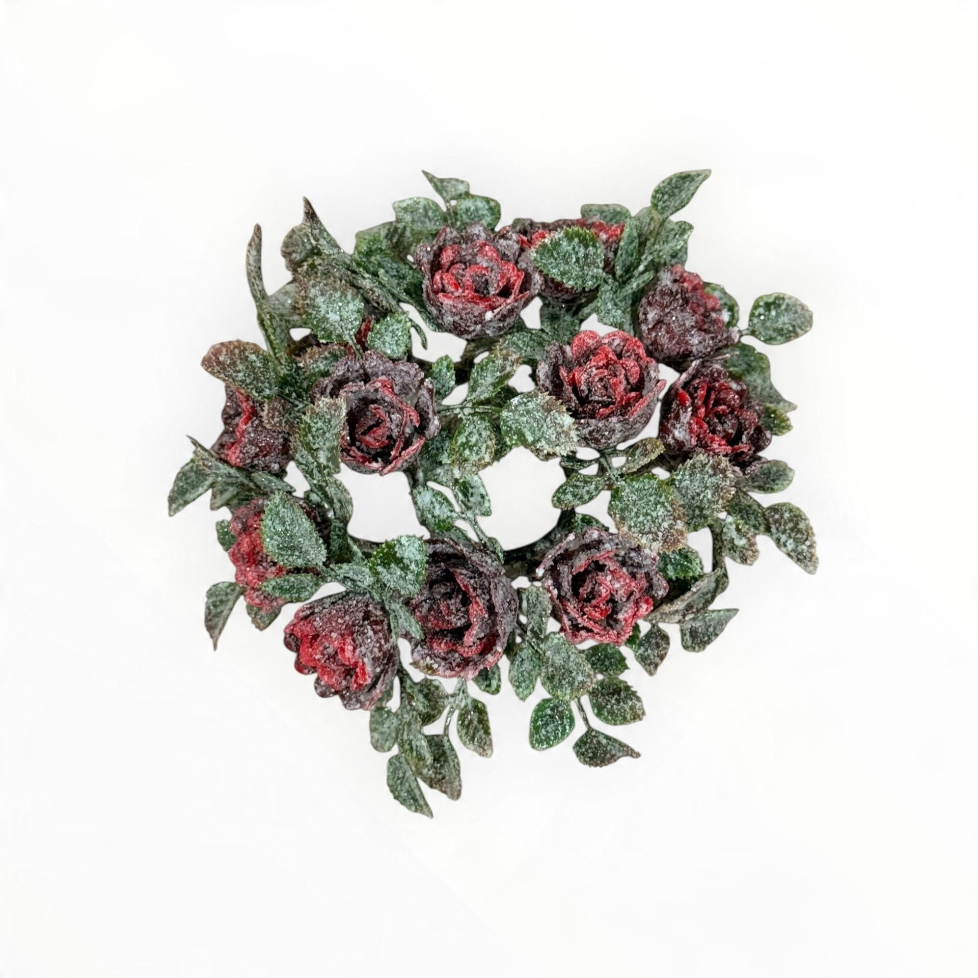 Red Frosted Roses 1.5" Candle Ring
