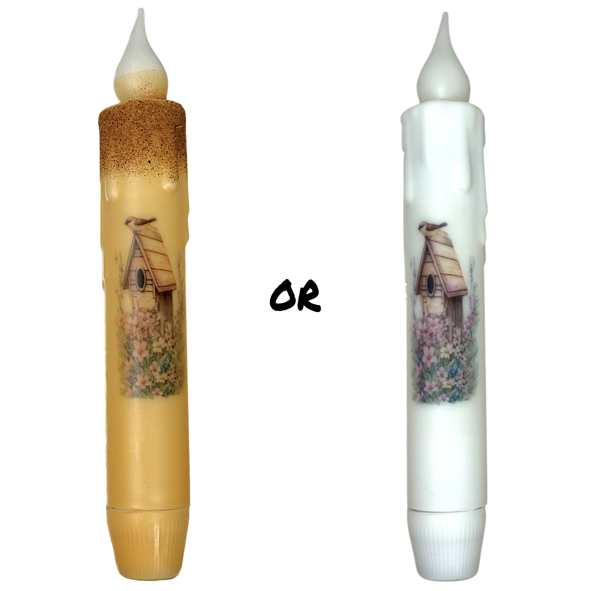 7" Bird House Battery Operated LED Timer Taper Candle