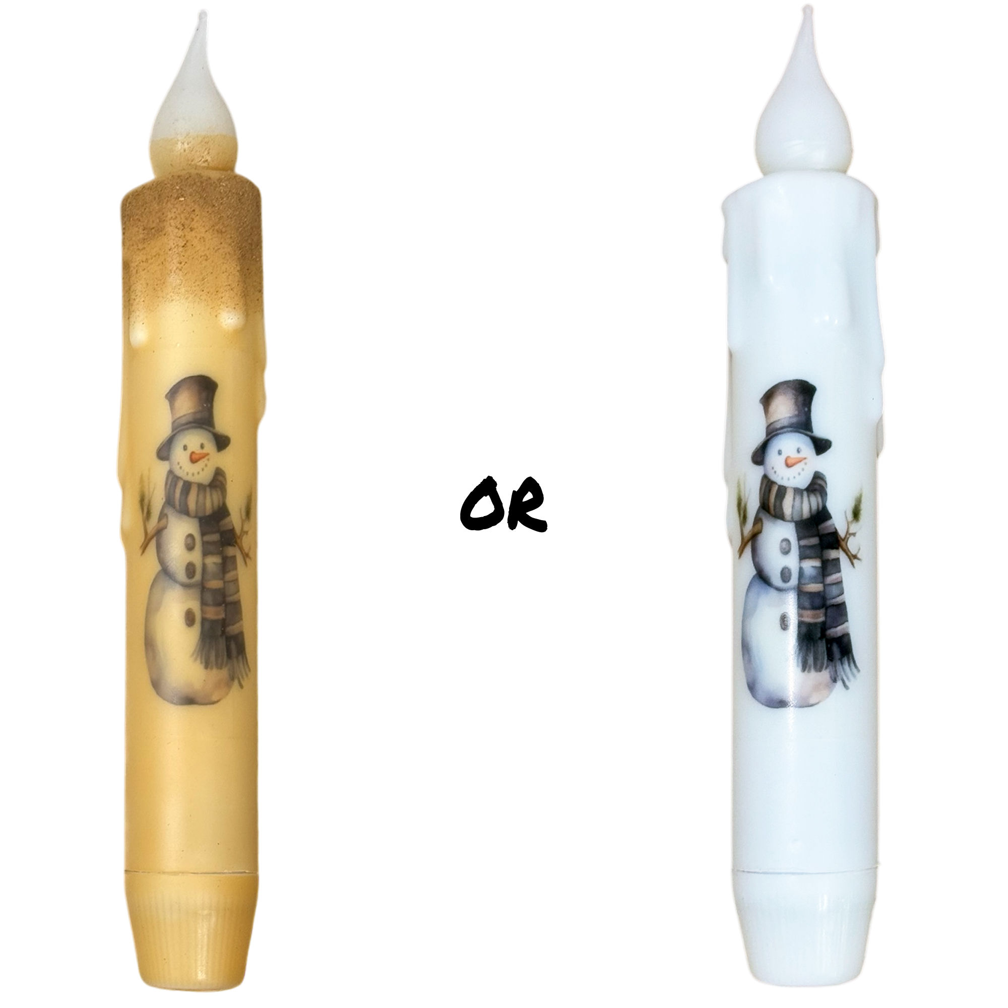 7" Snowman Top Hat Battery Operated LED Timer Taper Candle