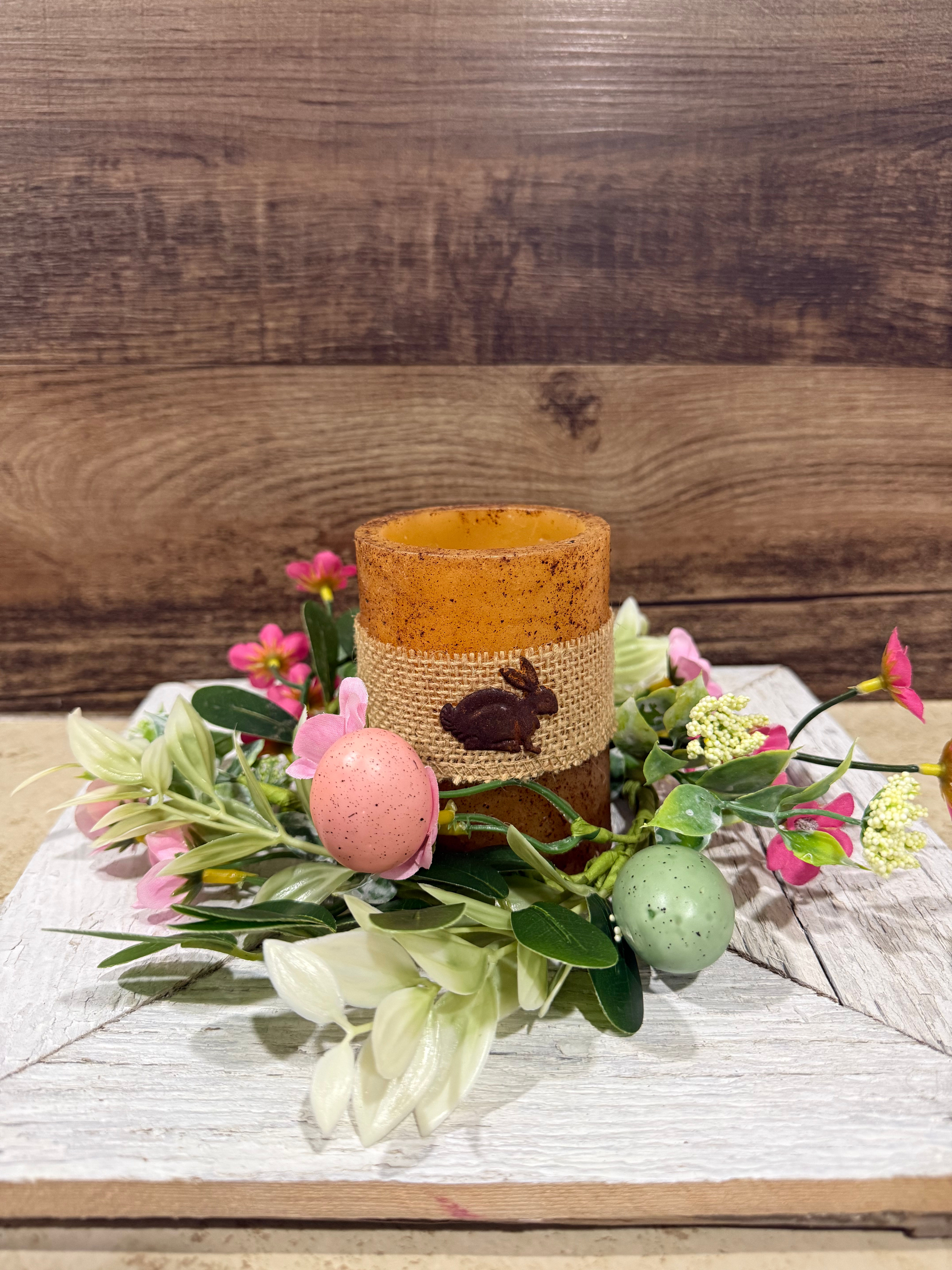 4" Spring Bunny Distressed Timer Pillar Candle