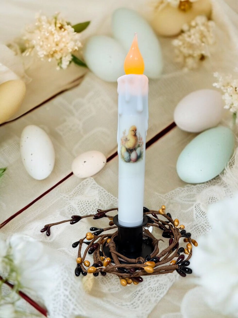 Thumbnail: 1.5" Brown Black Pip Berry Candle Ring Wreath