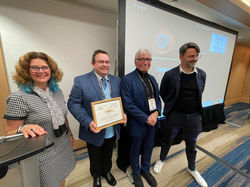 Cajal Club Social | SfN | Duque BSF Awardee with Zaborsky and Journal Representatives