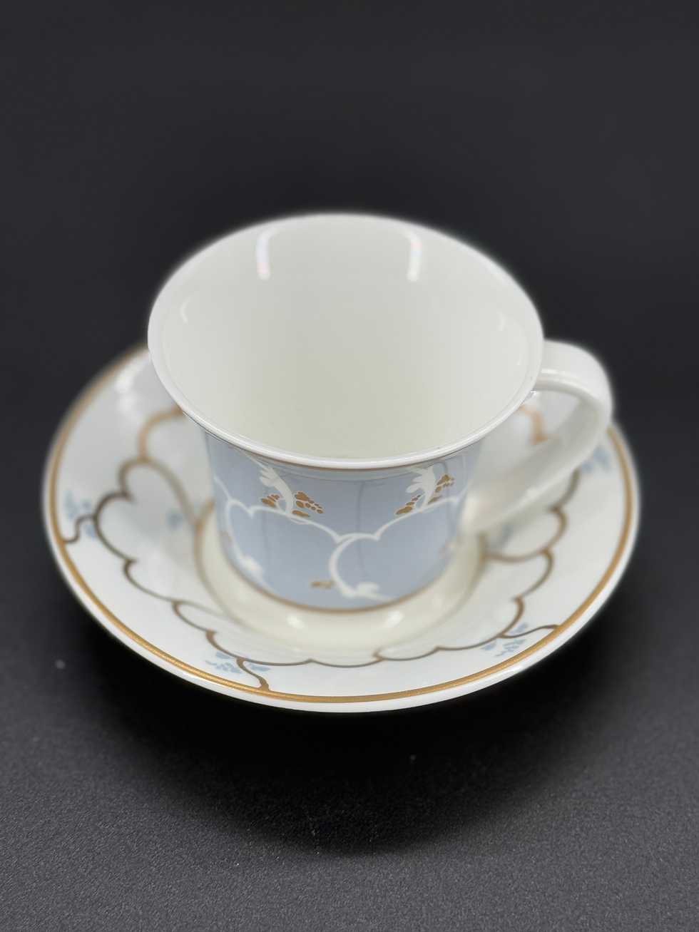 Vintage-style blue and white teacup set