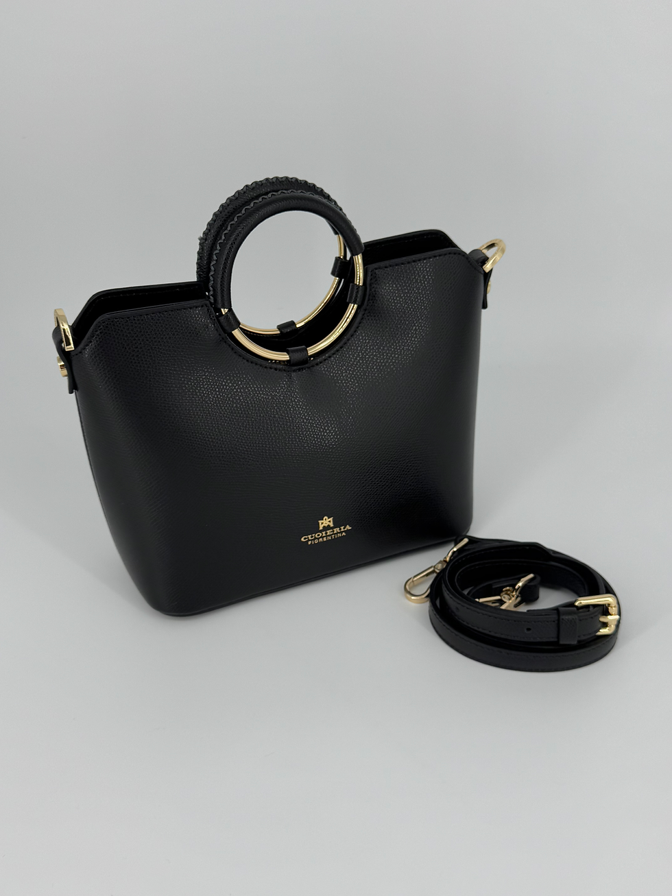 Black leather handbag