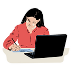 Icône femme devant un ordinateur