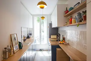 Cuisine bleue et bois architecte d'intérieur cabinet d'architecture d'intérieur