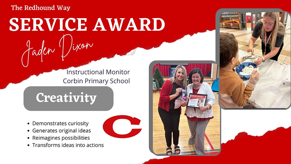 The Redhound Service Award Creativity Winner, Jaden Dixon