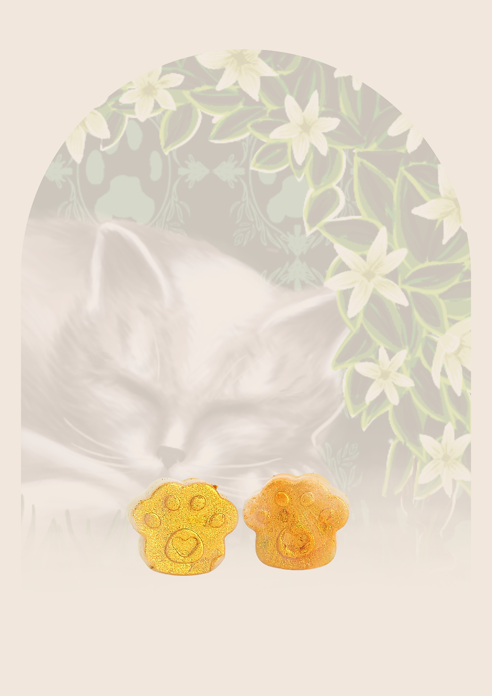 Thumbnail: Fondants parfumés artisanaux en cire dorée scintillante en forme de pattes de chat pour brûle-parfum Muskyoil