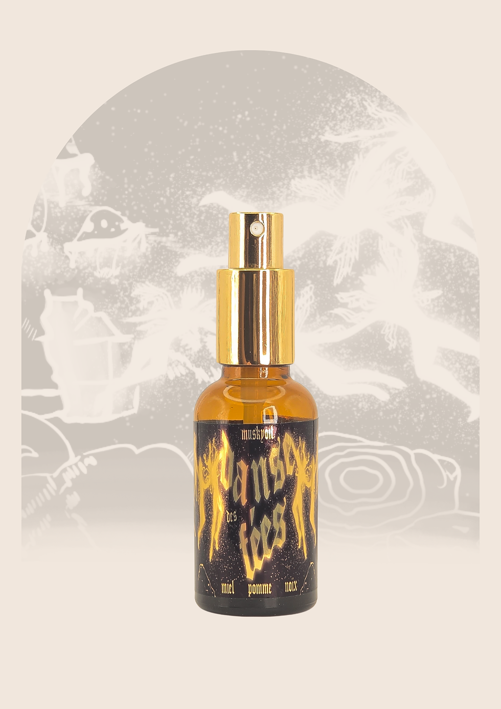 Miniature : Flacon spray d'ambiance 30ml Danse des Fées Muskyoil fermé par son capuchon doré