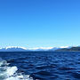 Scenery video clip from the pacific northwest waters looking toward the shoreline with sno