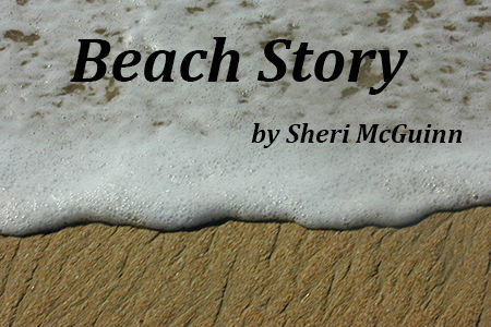 Foaming edge of wave meeting hard packed sand. Beach Story by Sheri McGuinn.