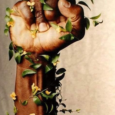Black power fist with flowers