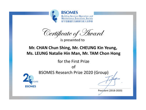 First Prize Award (Group) at the BSOMES Research Prize 2020 Competition