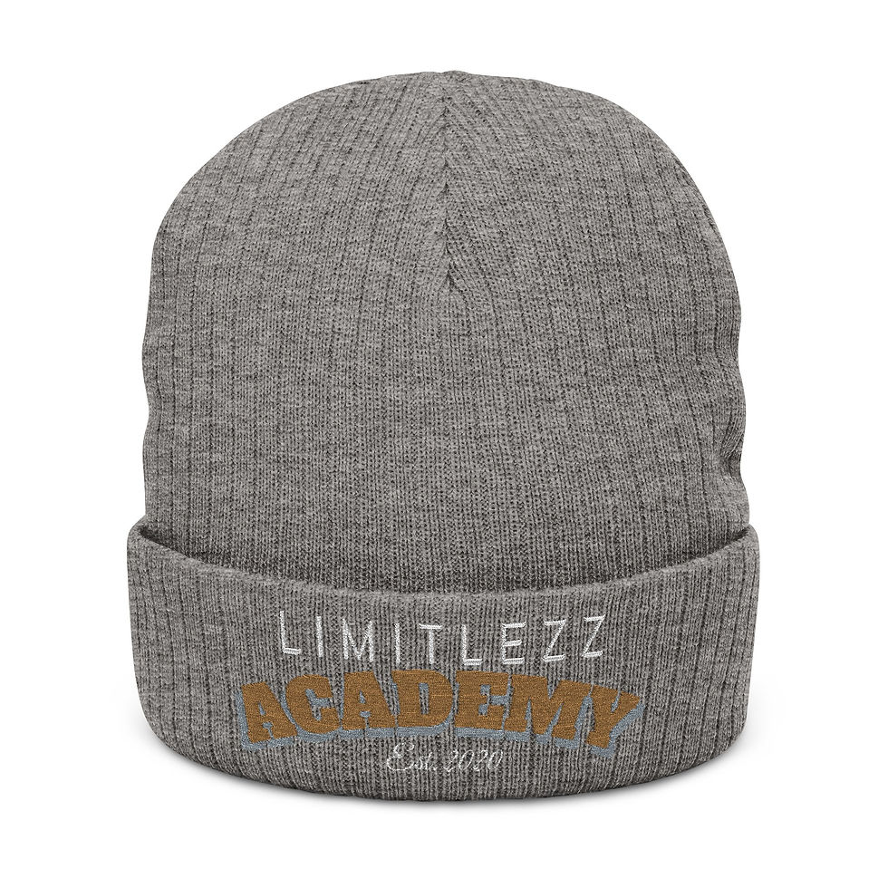 Thumbnail: UNISEX LIMITLEZZ ACADEMY, Embroidered Ribbed Knit Beanie