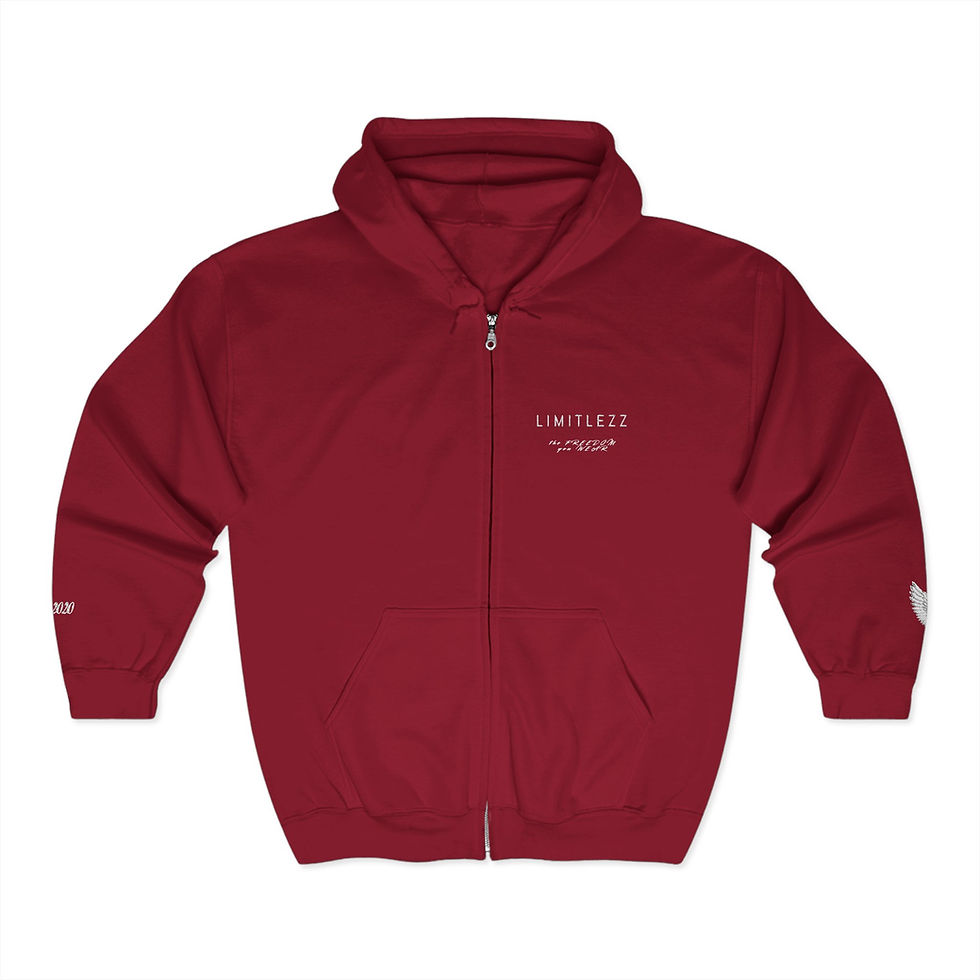 Thumbnail: UNISEX FALL LIMITLEZZ SLOGAN, Embroidered Full Zip Hoodie