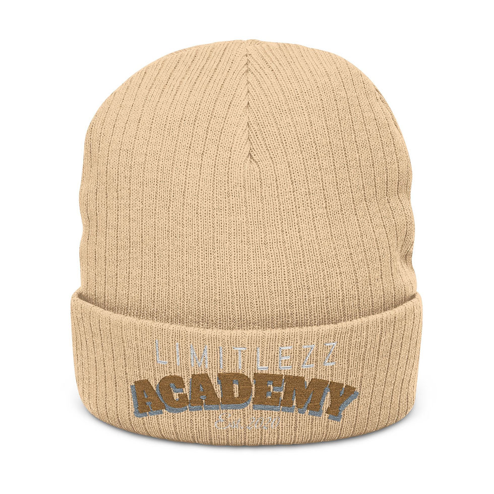 Thumbnail: UNISEX LIMITLEZZ ACADEMY, Embroidered Ribbed Knit Beanie