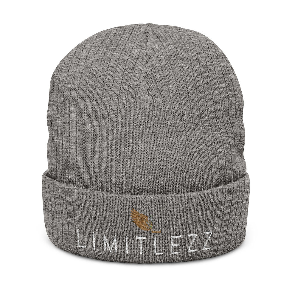 Thumbnail: UNISEX LIMITLEZZ, Embroidered Ribbed Knit Beanie