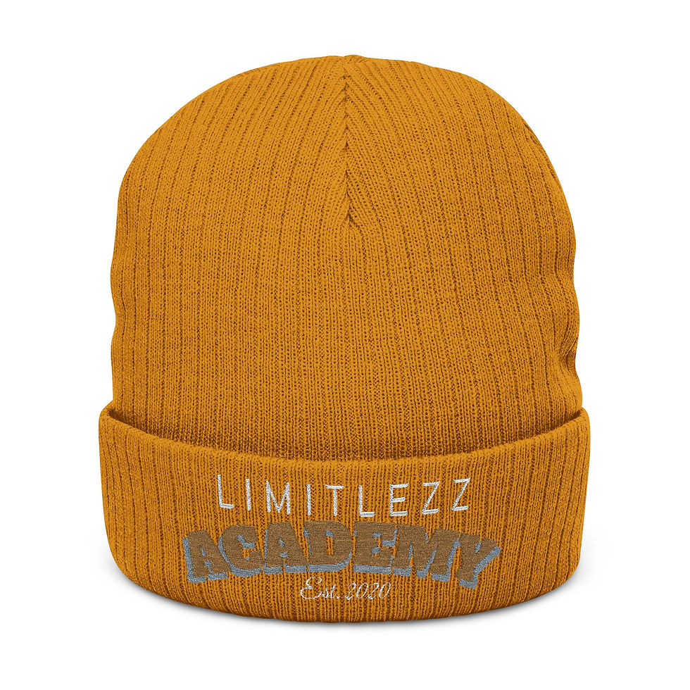 Thumbnail: UNISEX LIMITLEZZ ACADEMY, Embroidered Ribbed Knit Beanie