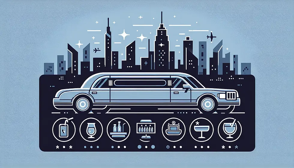 Drawing of retro limo in front of NYC skyline
