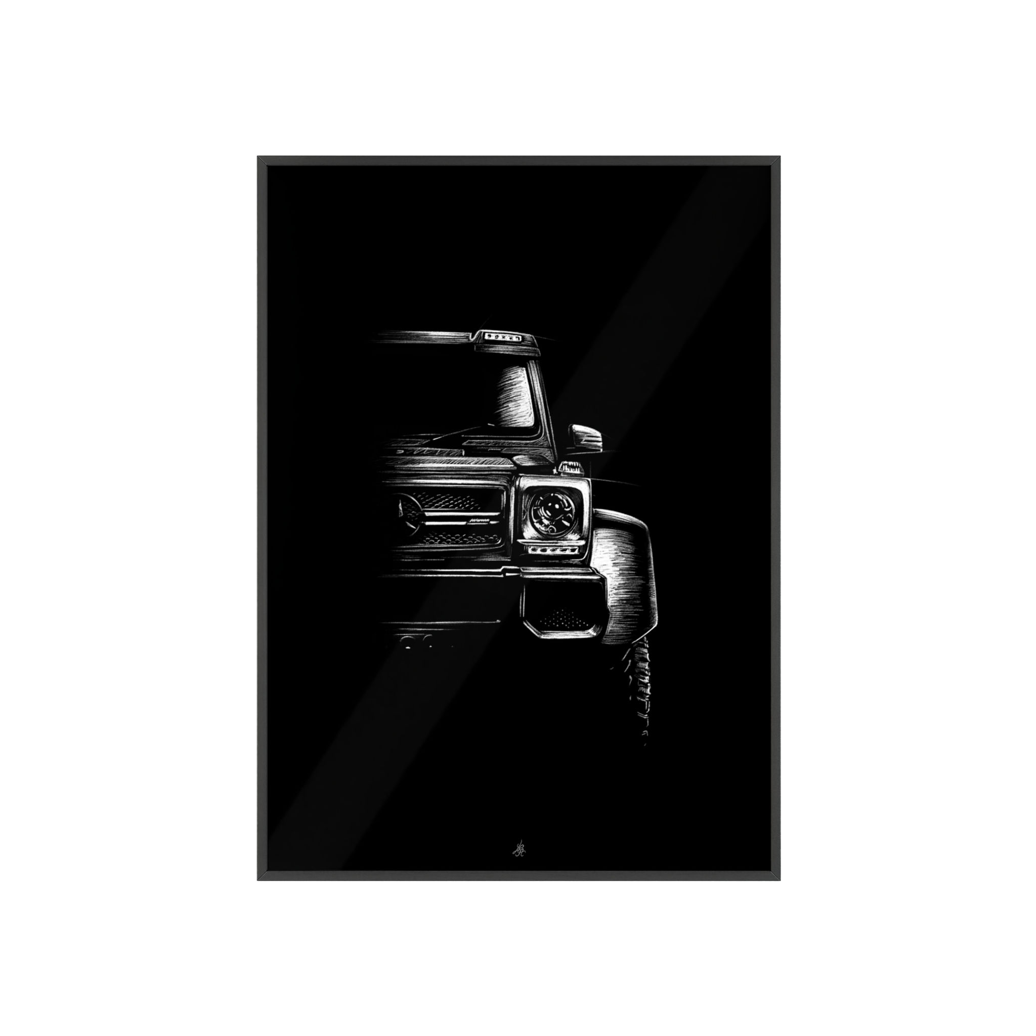 Dessin Encadré Mercedes, G63 amg, 4x4, décoration automobile, noir