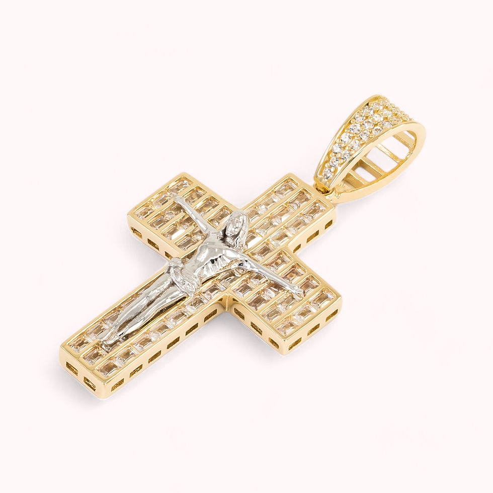 Thumbnail: 14K Gold Cross Pendant With White Gold Christ On Cubic Zirconia