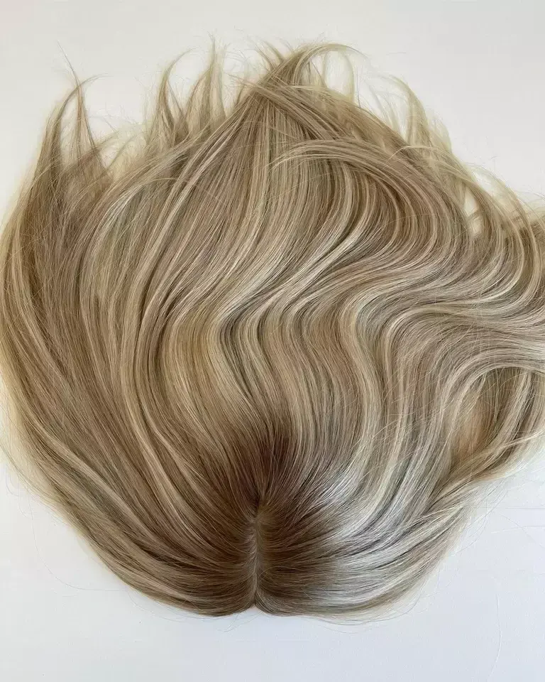 Thumbnail: Blonde Straight Raw European Human Hair 4*4 Weft Back Total 6*7 Women Topper