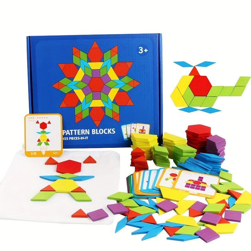 Thumbnail: 155-Piece Large-Scale Wooden Geometric Tangram Puzzle Board Toy Set - Develops P