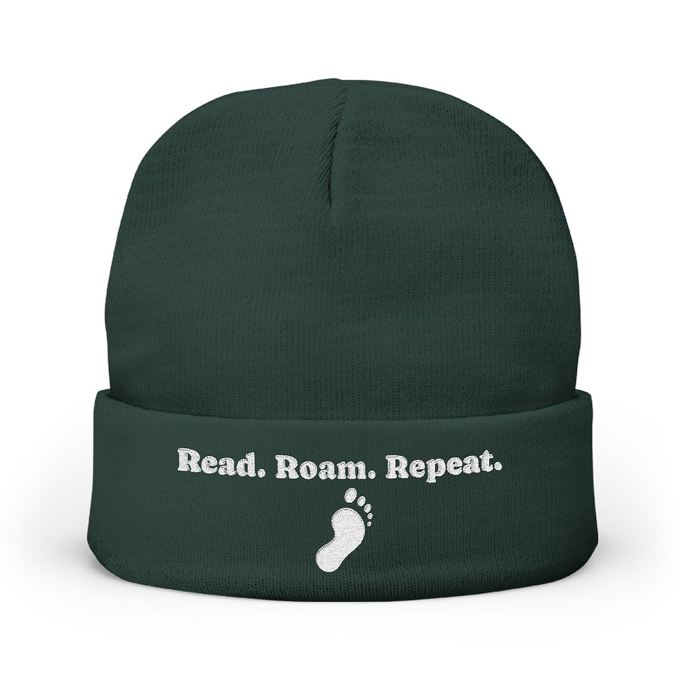 Thumbnail: Cozy Knitted Beanie - 'Read. Roam. Repeat.'