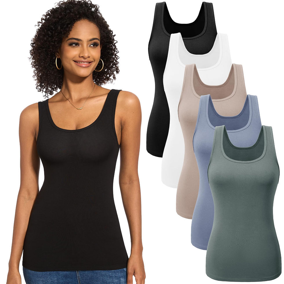 TVKSOM 5 Pack Tank Tops for Women Scoop Neck Sleeveless Undershirt Casual Bas...