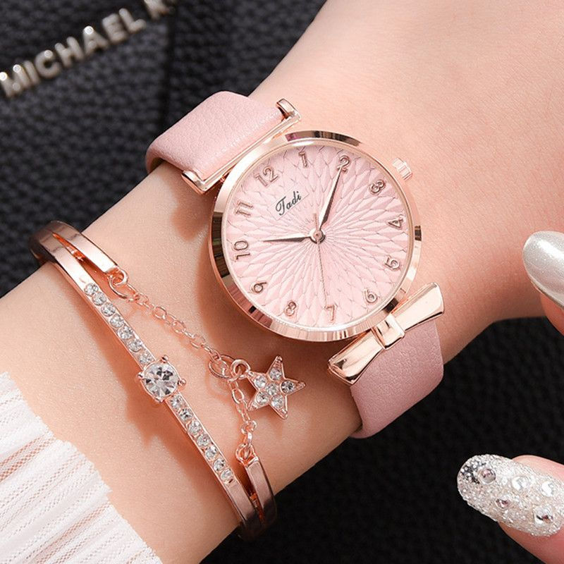 Thumbnail: Fashion Women Watches Luxury Leather Flower Rhinestone Watch for Women Ladies Qu