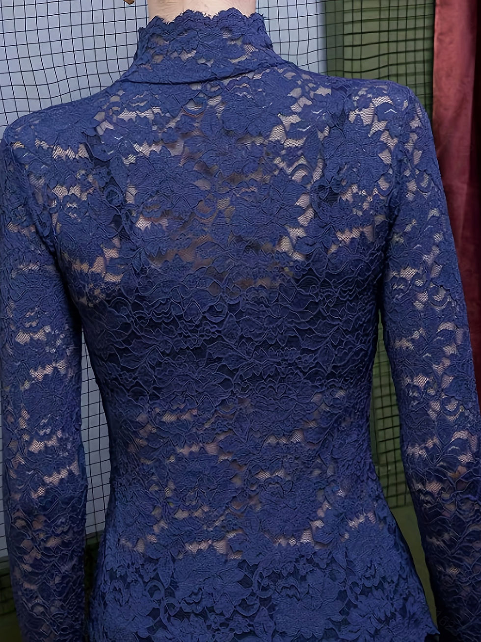 Thumbnail: Long Sleeve Lace Mock Neck Top