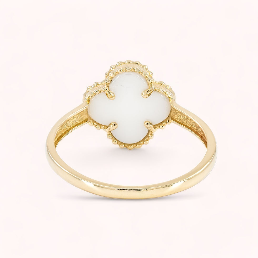 Miniatura: 14K Solid Gold Pearl Clover Ring 0.5"