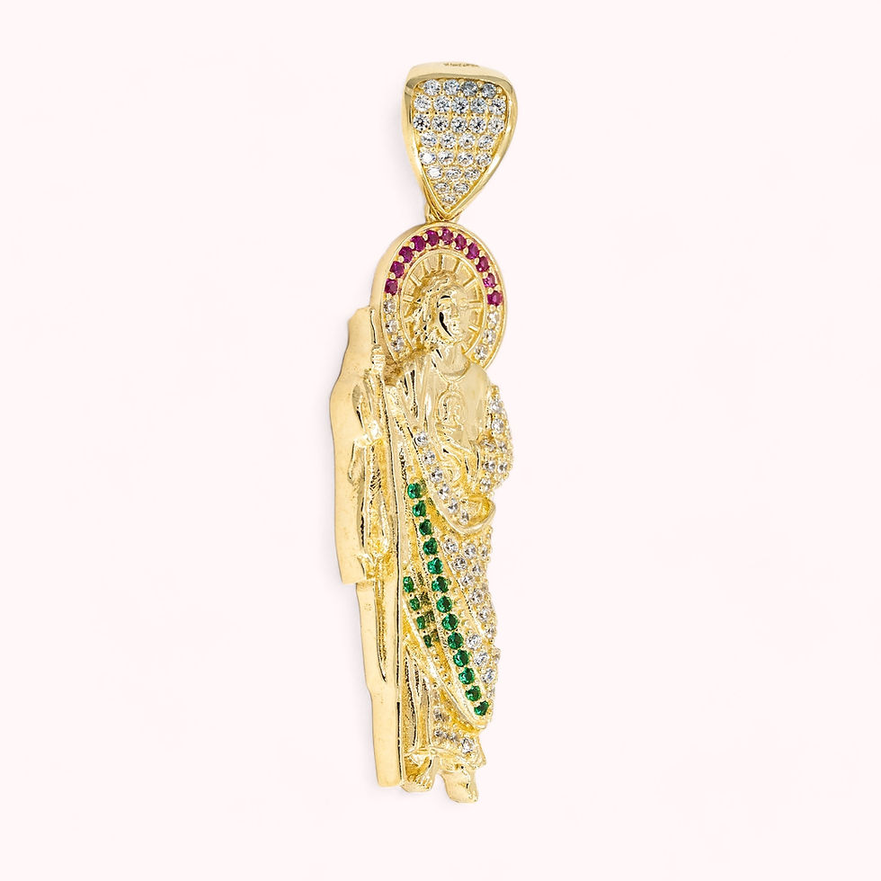 Thumbnail: 14K Gold St. Jude 2" Pendant With White, Ruby, & Green CCs