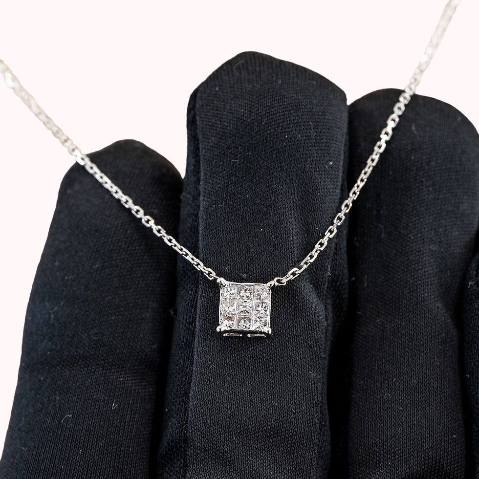 Miniatura: 14K Solid White Gold Necklace With Square Diamond Pendant
