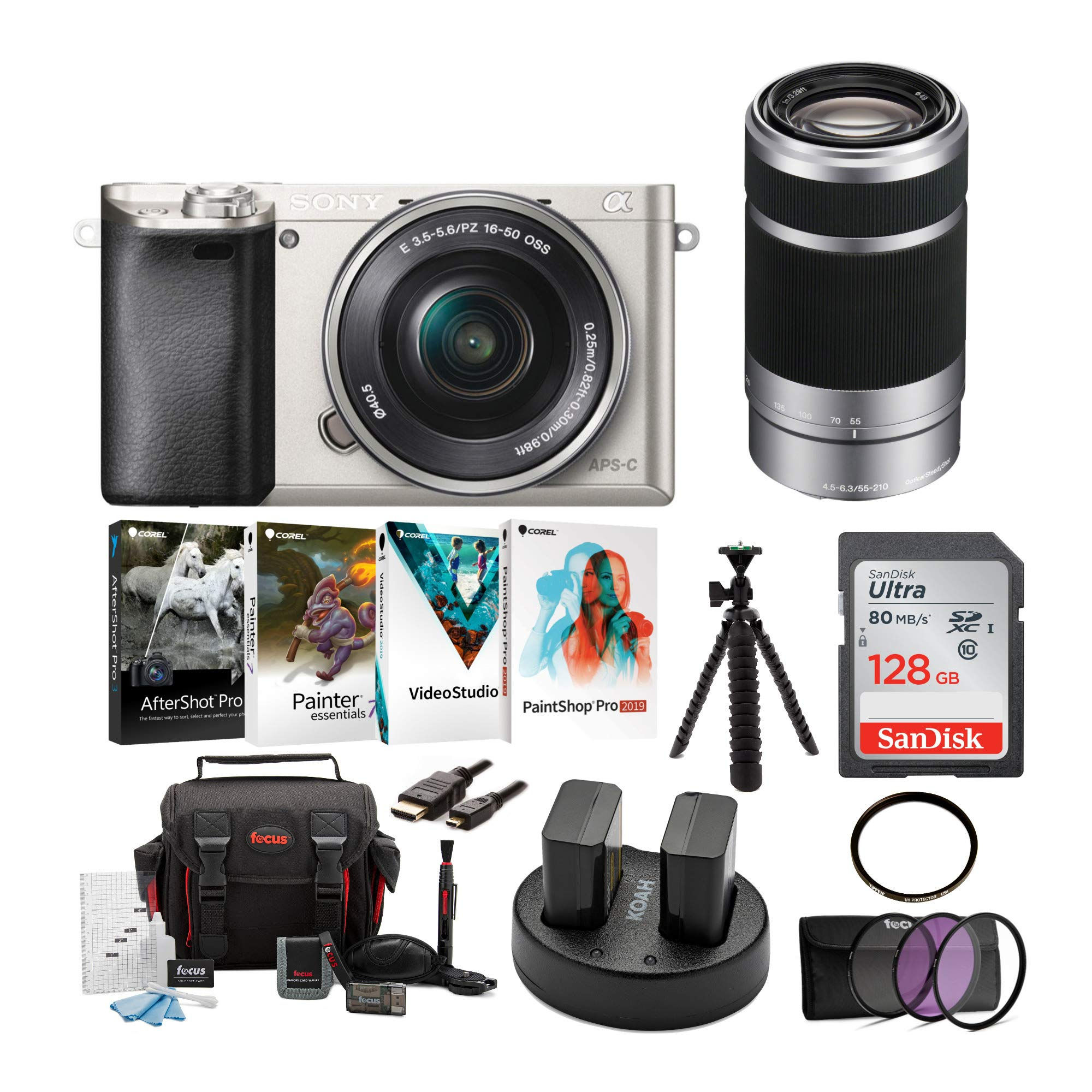 Sony Alpha a6000 Mirrorless Camera w/ 16-50mm & 55-210mm Lenses & 128GB Bundl...