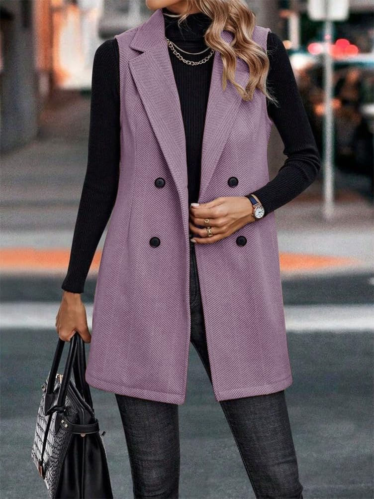 Thumbnail: IDEALSANXUN Long Vest for Women Sleeveless Tweed Blazer Jackets 2025 Fall Win...