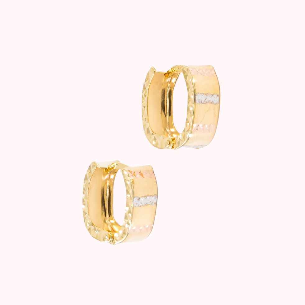 14K Tricolor Gold Horizontal Striped Huggie Earrings
