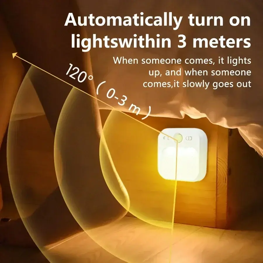Thumbnail: 1-4 Pack Motion Sensor LED Night Light Rechargeable Stick-on Magnet Night Lamp f