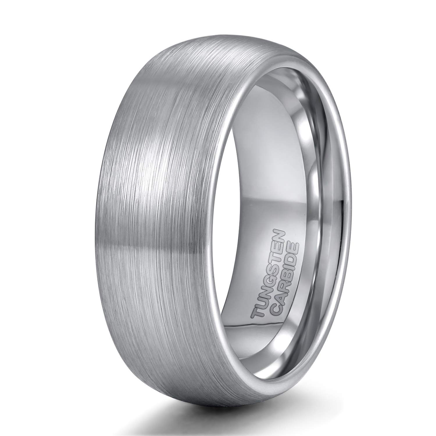 8mm Tungsten Caribde Ring for Men Dome Style Brushed Silver Engagement Ring C...