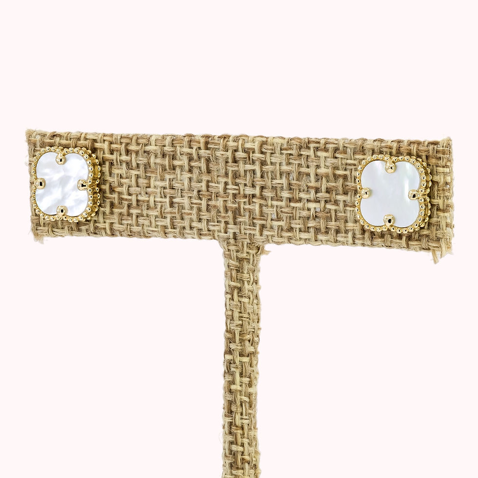 Miniatura: 14k Solid Gold Pearl Clover Earrings