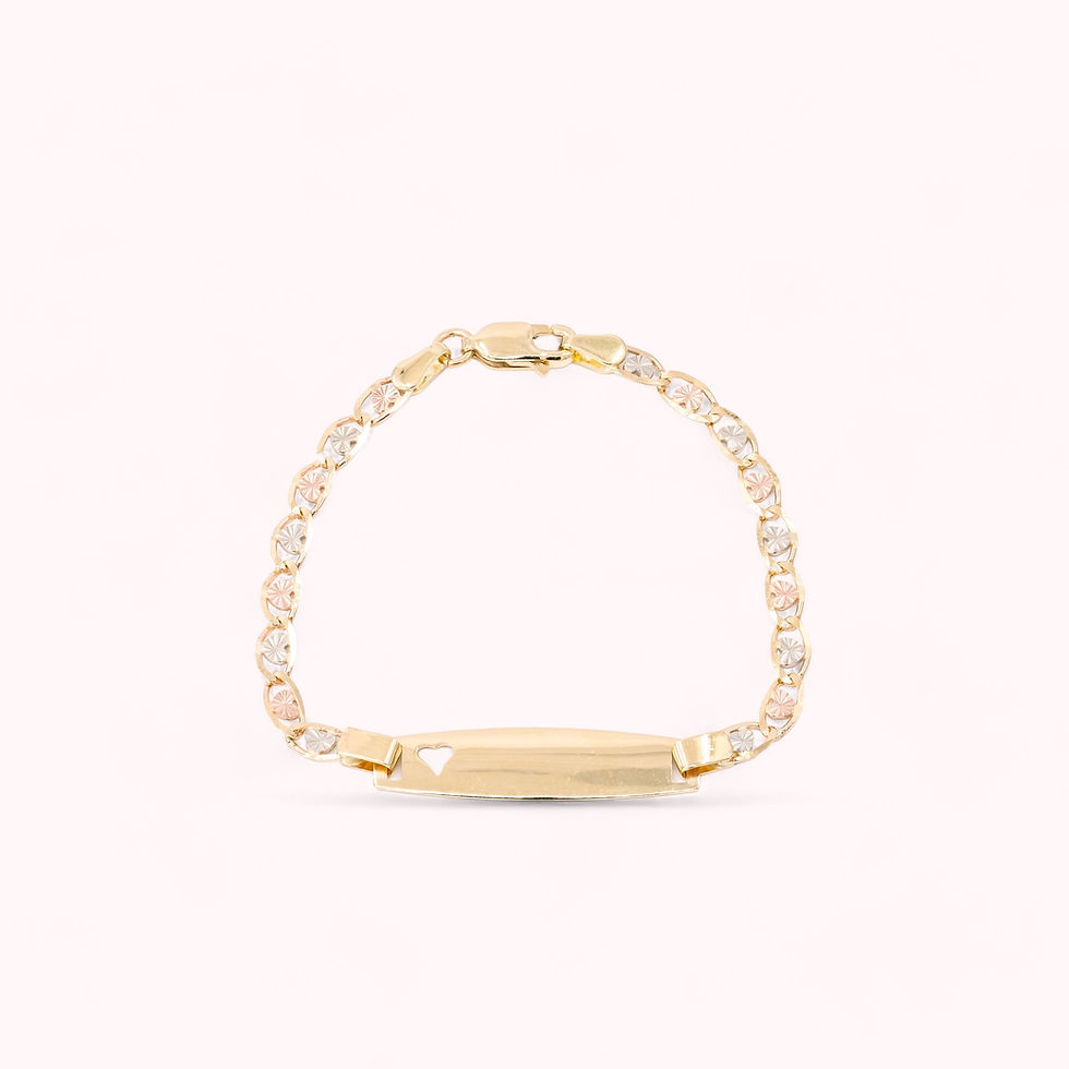 14K Tricolor Gold Mariner Heart Link Plaque Children's Bracelet