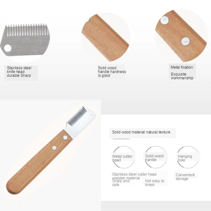 Thumbnail: New Professional Pet Hair Removal Knife Dog Comb Stainless Wooden Handle Strippi