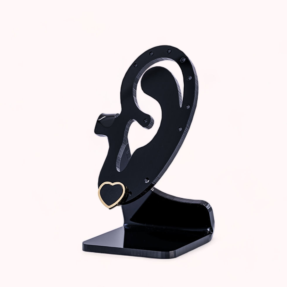 Thumbnail: 14K Gold Onyx Hearts Stud Earrings
