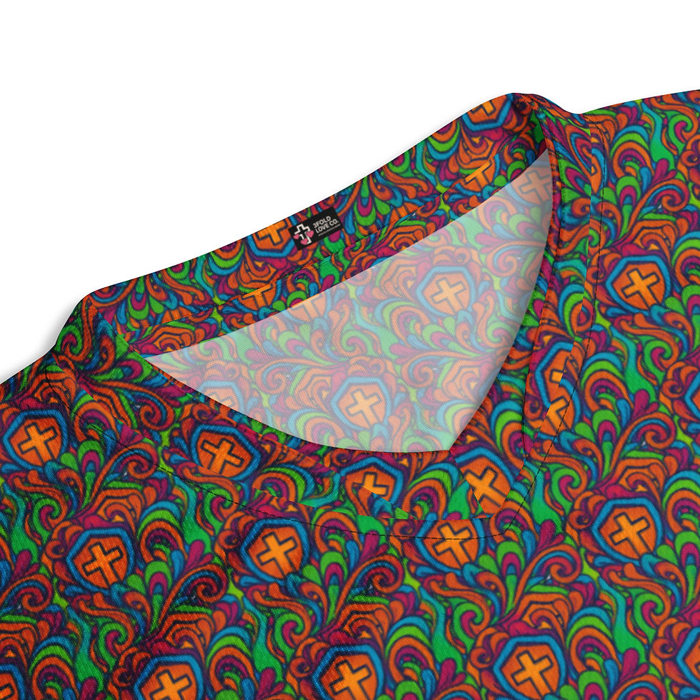 V-neck shirt with colorful pattern, Mary and Child - Unisex Hoodie, vibrant design, 3FoldLoveCo