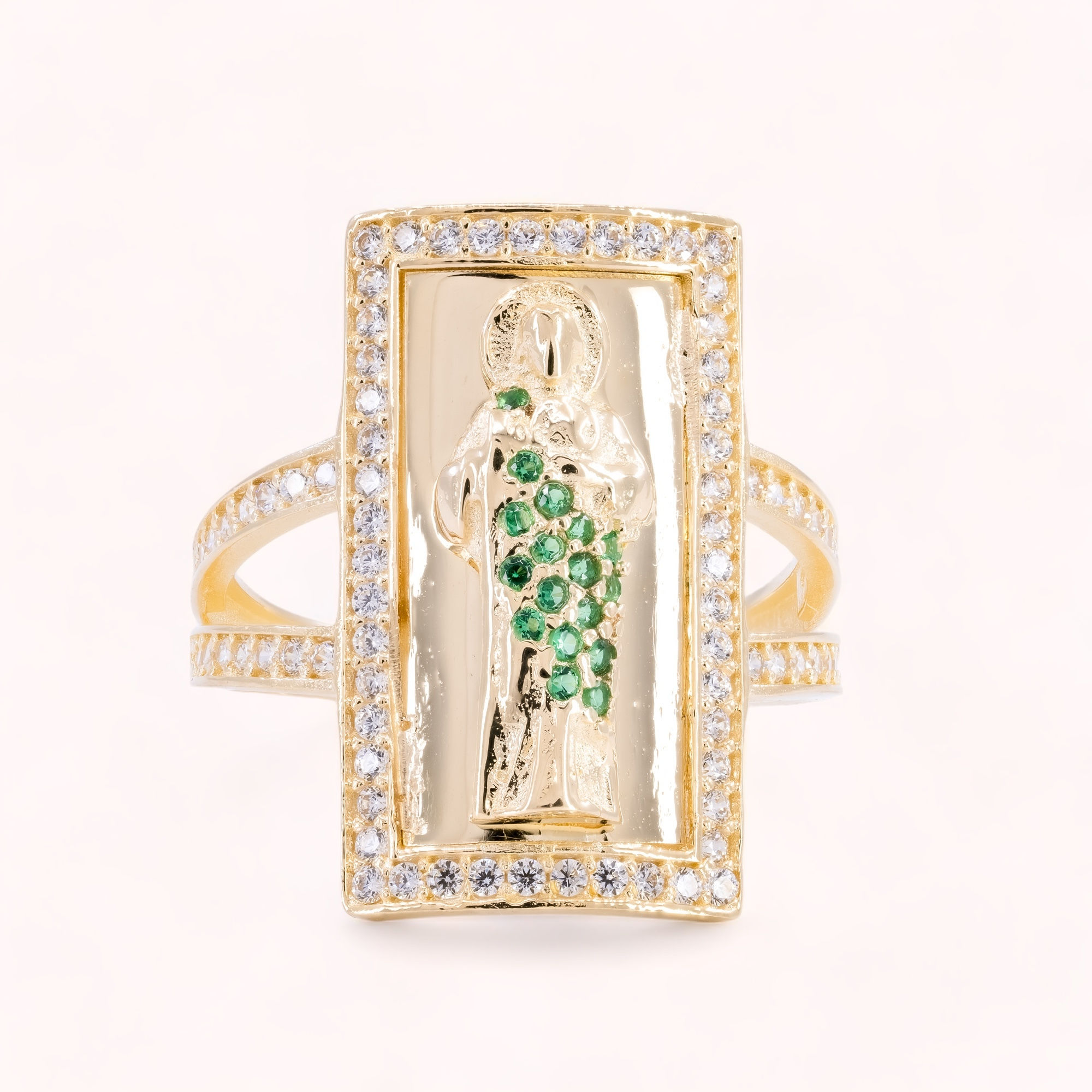 14K Solid Gold Saint Jude Green Robe Ring